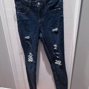Women's Distressed Dark Blue Jeans